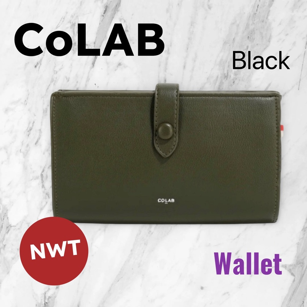 🇨🇦♻️🆕🏷️*NWT* COLAB | Modern Black Vegan leather EARLY BIRD 'NELL' LARGE WALLET